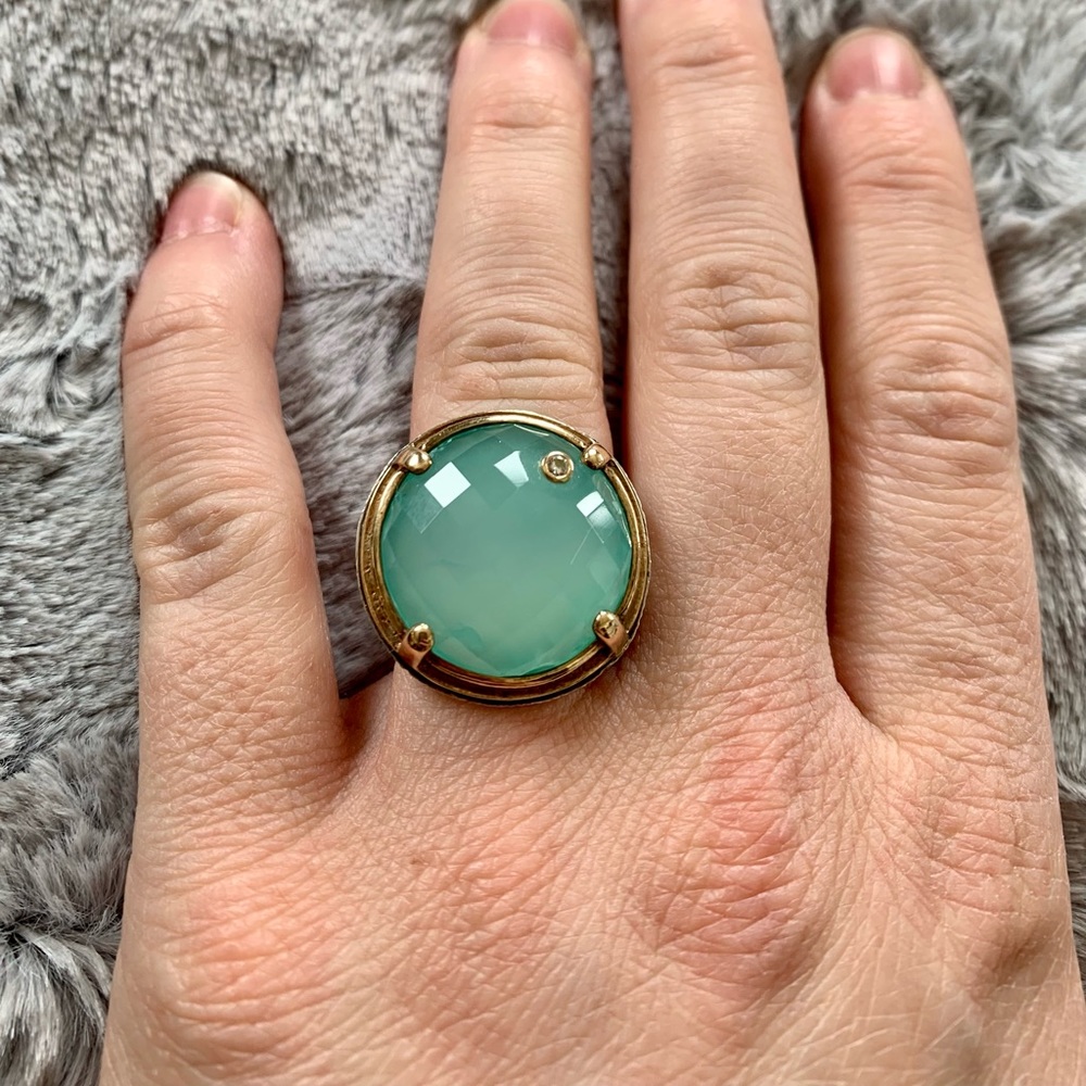 Green chalcedony ring with diamond accent